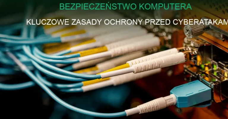 Ilustracja koncepcji bezpieczeństwa komputera z ikonami firewalla, hasła i szyfrowania
