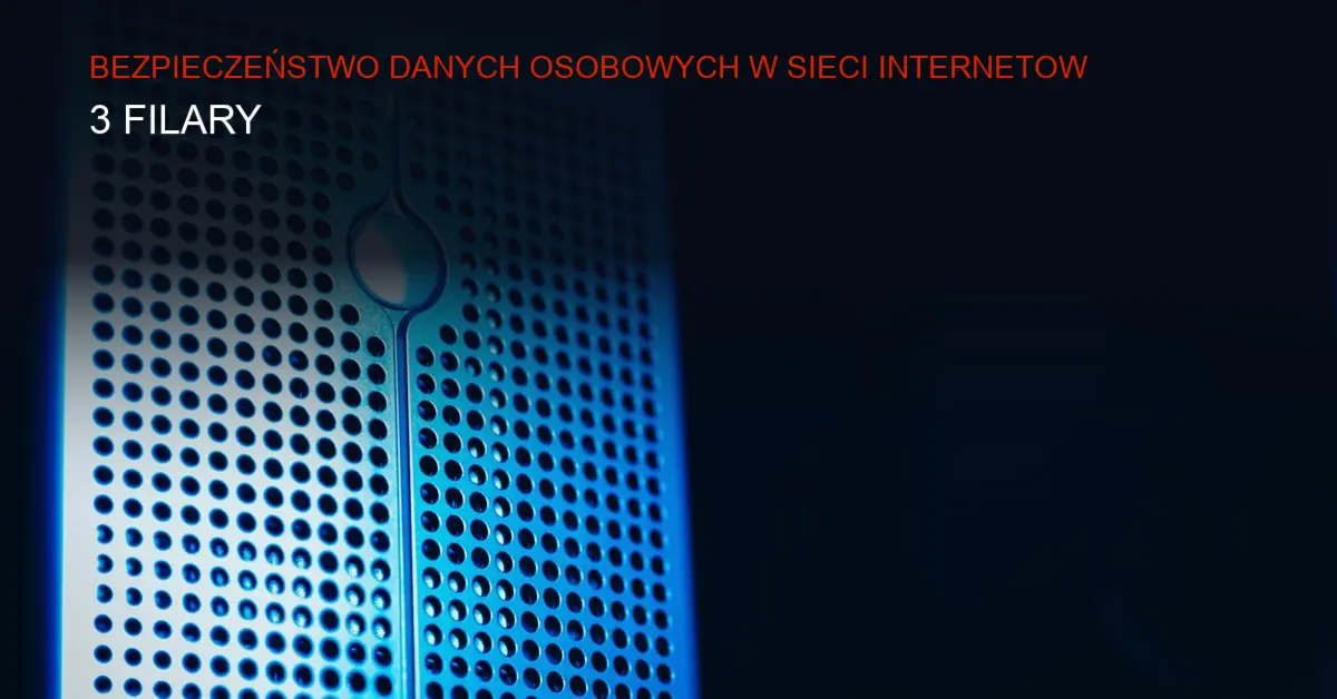 Ciemne tło z serwerownią i cyfrowymi zabezpieczeniami symbolizującymi ochronę danych.
