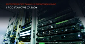 Ciemne serwerownie z podświetleniem LED – obraz cyberbezpieczeństwa w firmie stosującej BYOD.