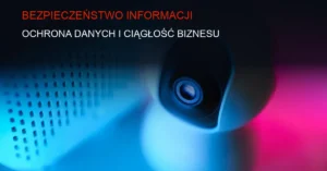 Technologiczne tło z symbolami cyberbezpieczeństwa i ochrony informacji.