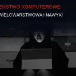 Ciemne tło technologiczne z symbolami bezpieczeństwa komputerowego i sieci