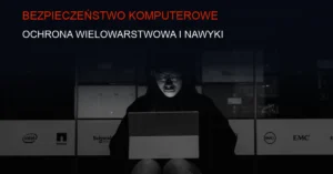 Ciemne tło technologiczne z symbolami bezpieczeństwa komputerowego i sieci