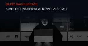 Ciemne tło z serwerami i sieciami, symbol bezpieczeństwa IT