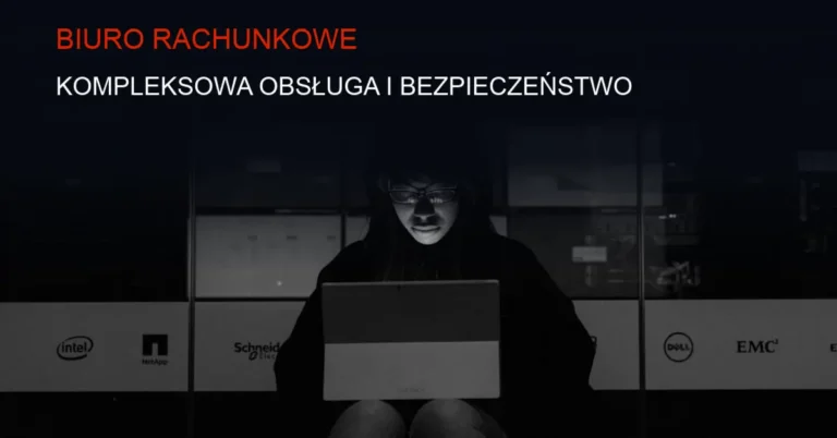 Ciemne tło z serwerami i sieciami, symbol bezpieczeństwa IT