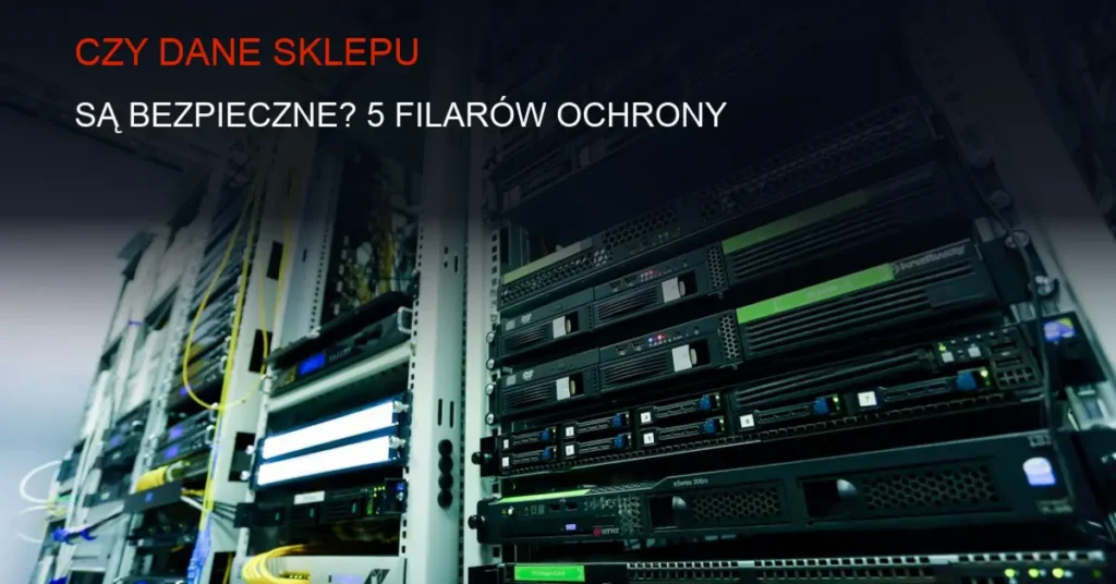 Ilustracja zabezpieczeń danych: ciemny serwer z efektem świetlnym, cyberbezpieczeństwo.