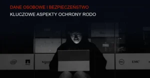 Grafika zabezpieczeń danych osobowych z ikonami szyfrowania, zamków i cyberbezpieczeństwa.