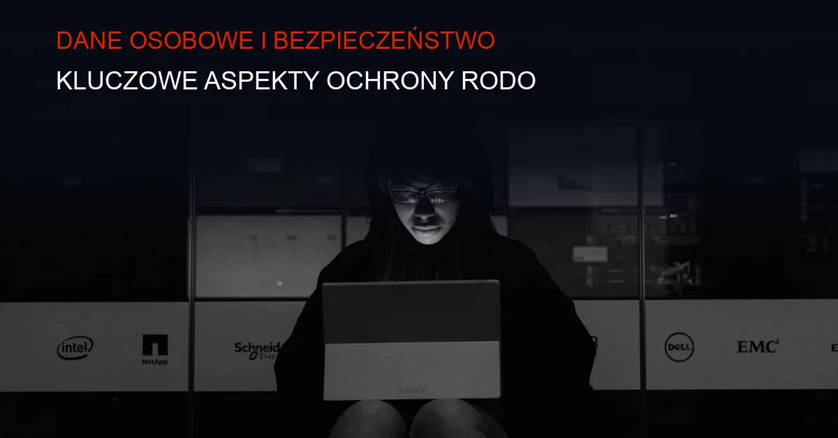 Grafika zabezpieczeń danych osobowych z ikonami szyfrowania, zamków i cyberbezpieczeństwa.
