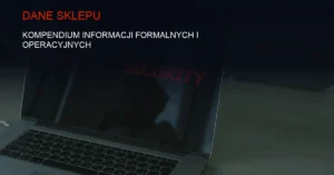Ciemna grafika technologiczna z serwerownią i kodami binarnymi, ilustrująca bezpieczne przechowywanie danych sklepu.