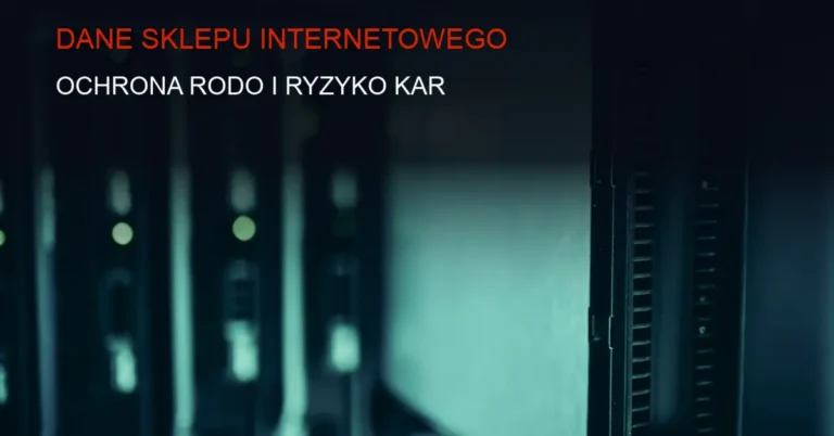 Ciemne tło z serwerem i siatką cyberbezpieczeństwa, symbol ochrony danych sklepu internetowego