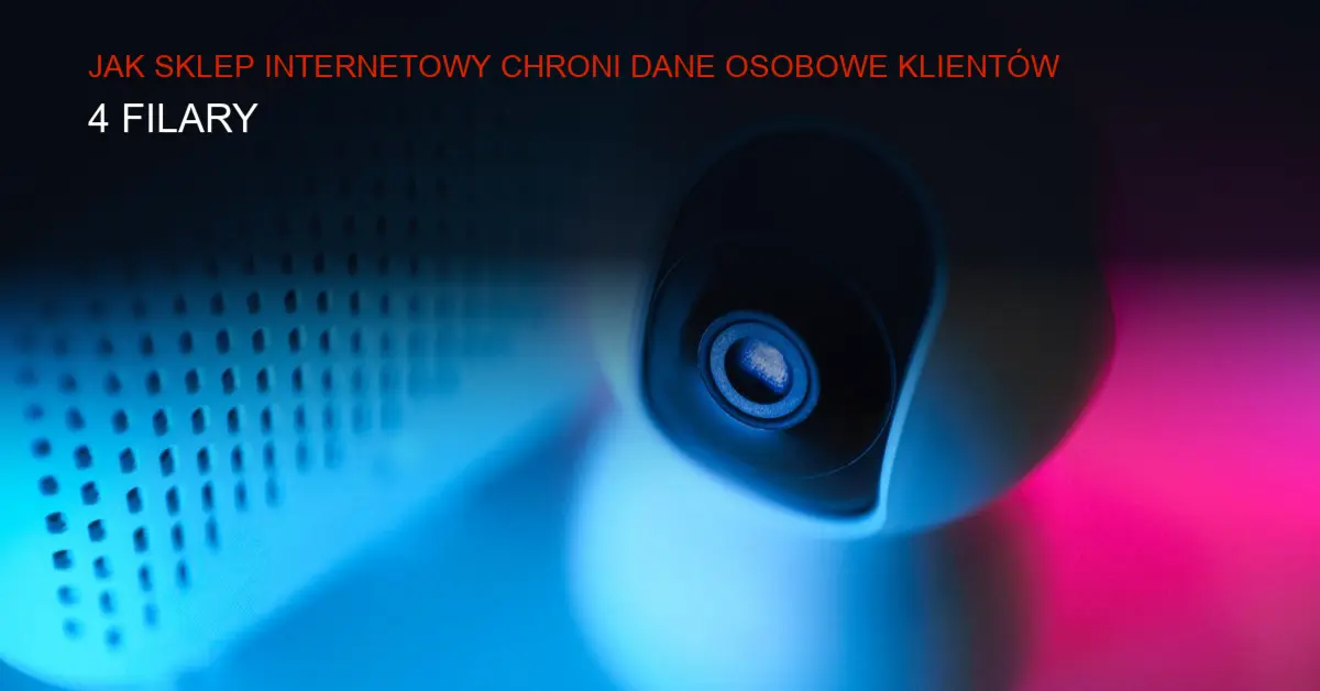 Ciemne tło z serwerami i symbolami cyberbezpieczeństwa dla ochrony danych w sklepie internetowym
