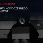 Ciemna serwerownia z niebieskimi światłami, symbol systemu kontroli dostępu