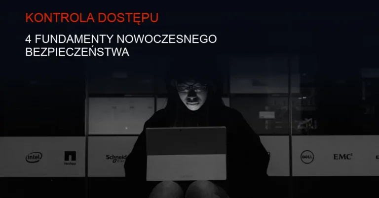 Ciemna serwerownia z niebieskimi światłami, symbol systemu kontroli dostępu