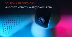 Ciemne tło z serwerami i symbolami zabezpieczeń danych w sieci