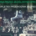 Sieć komputerowa z symbolami bezpieczeństwa cybernetycznego