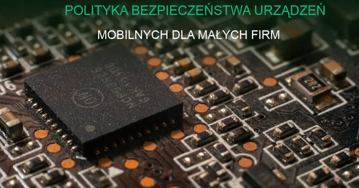 Grafika koncepcyjna polityki bezpieczeństwa urządzeń mobilnych w małej firmie