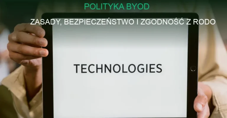 Ilustracja polityki BYOD: smartfon i laptop na biurku w nowoczesnym biurze