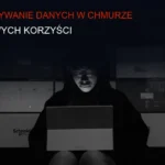 Ciemne tło serwerów i wirtualnych chmur danych, bezpieczeństwo cybernetyczne.
