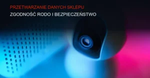 Ciemne tło z serwerami i ikoną zamka symbolizujące ochronę danych w e-commerce