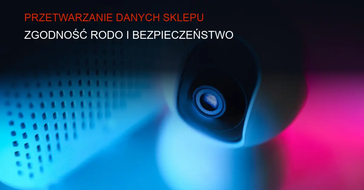 Ciemne tło z serwerami i ikoną zamka symbolizujące ochronę danych w e-commerce