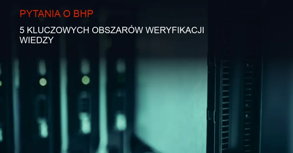 Ciemne tło z serwerem i symbolami cyberbezpieczeństwa, ilustracja do artykułu o BHP