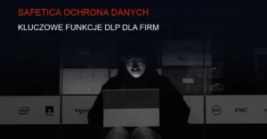 Ciemne tło z serwerem i zabezpieczeniami cybernetycznymi, symbol ochrony danych firmowych