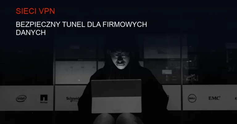 Ciemne tło z abstrakcyjną siecią kabli świetlnych i symbolami cyberbezpieczeństwa