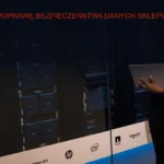 Ciemne tło technologiczne z serwerami i połączeniami świetlnymi, koncepcja bezpieczeństwa danych.