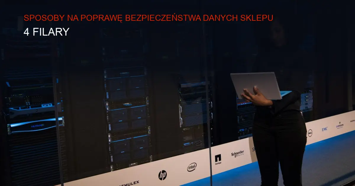 Ciemne tło technologiczne z serwerami i połączeniami świetlnymi, koncepcja bezpieczeństwa danych.