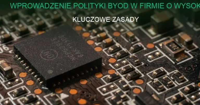 Nowoczesne biuro z pracownikiem używającym smartfona i laptopa obok serwera danych